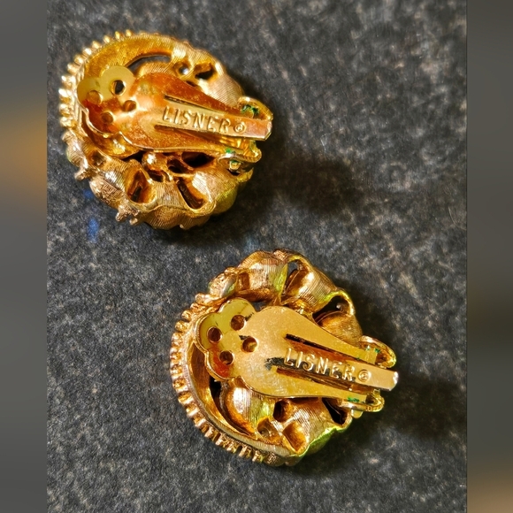 Lisner Vintage Elegant Gold and Brown Crystal  Clip On Earrings - Picture 7 of 13